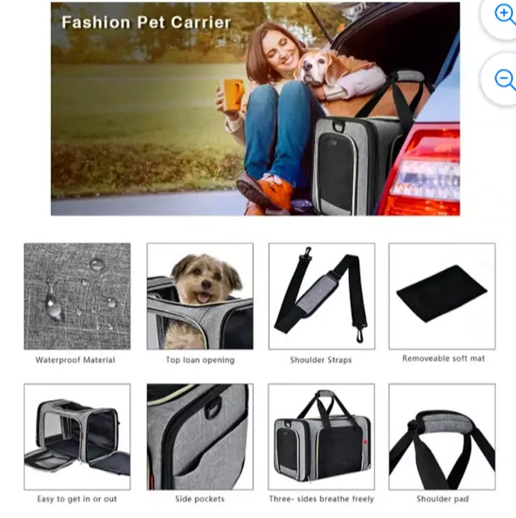 Pet Carrier Airline Approved Foldable Soft Side Carrier for 17lbs Travel Bag