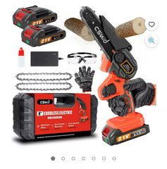 Mini Chainsaw Cordless with 2 Batteries 2 Chains, 6 inch with Security Lock