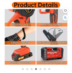 Mini Chainsaw Cordless with 2 Batteries 2 Chains, 6 inch with Security Lock