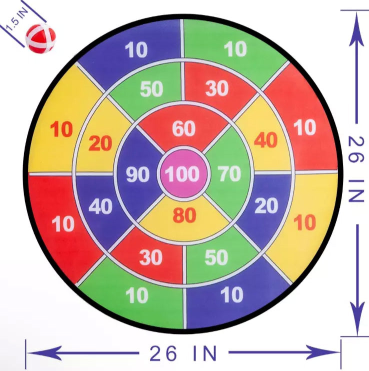 26 in Large Dart Board For Kids with 12 Sticky Balls